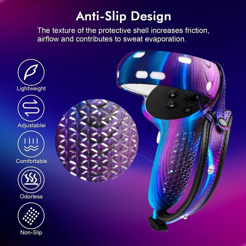 Relohas Accessories for Oculus Quest 2, VR Accessory Set for Meta Quest 2, Include Controller Grip Leather Cover, VR Shell Cover, Face Cover, The Best Gifts for Christmas and Halloween(Aurora Blue) - Image 4